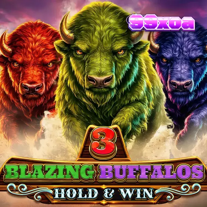 Tampilan visual slot 3 Blazing Buffalos dengan latar belakang ngarai neon